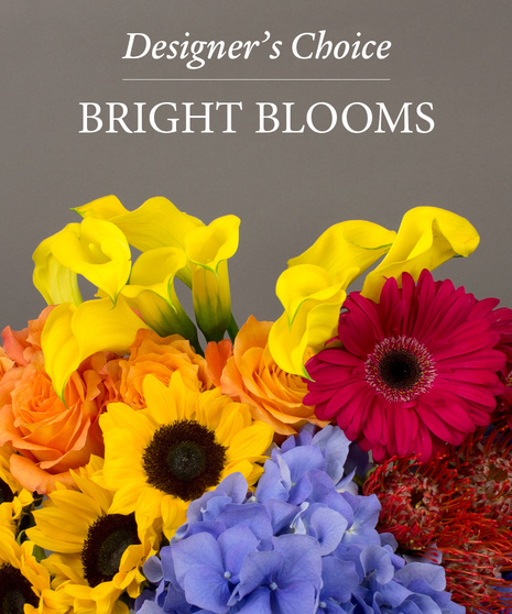 Bright bouquet of flowers below text that reads 