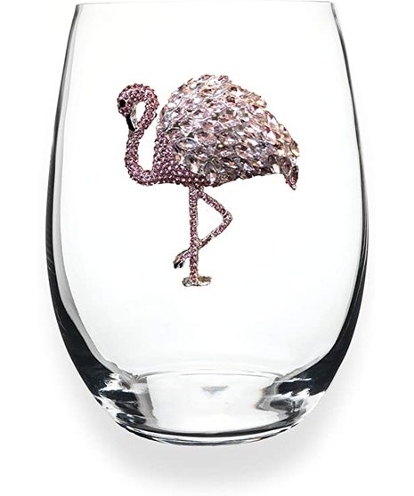 Queen's Jewels Stemless wine glass with unique rhinestone deisgns