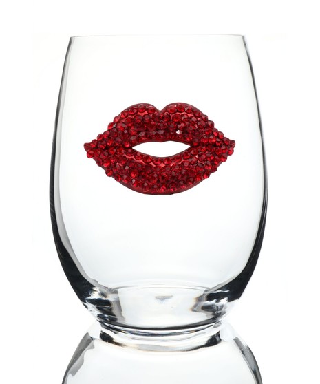 Queen's Jewels Stemless wine glass with unique rhinestone deisgns
